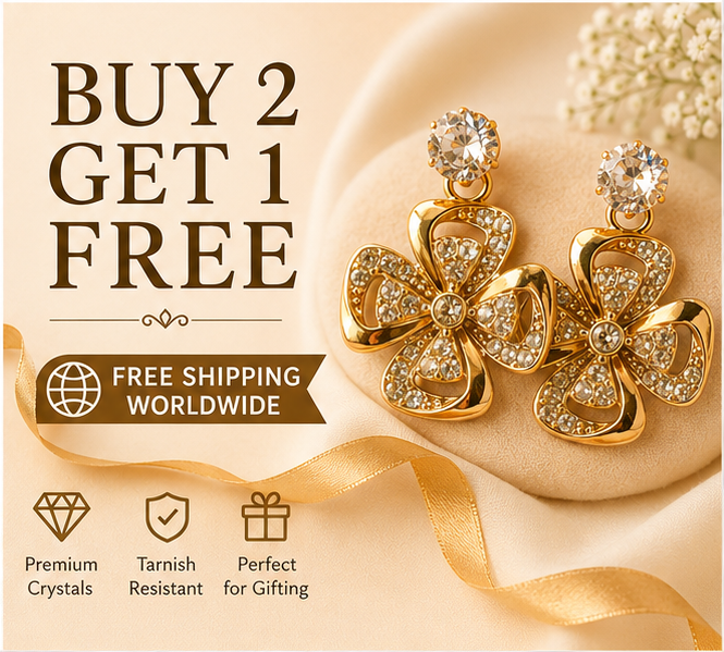 Gold Crystal Floral Drop Earrings