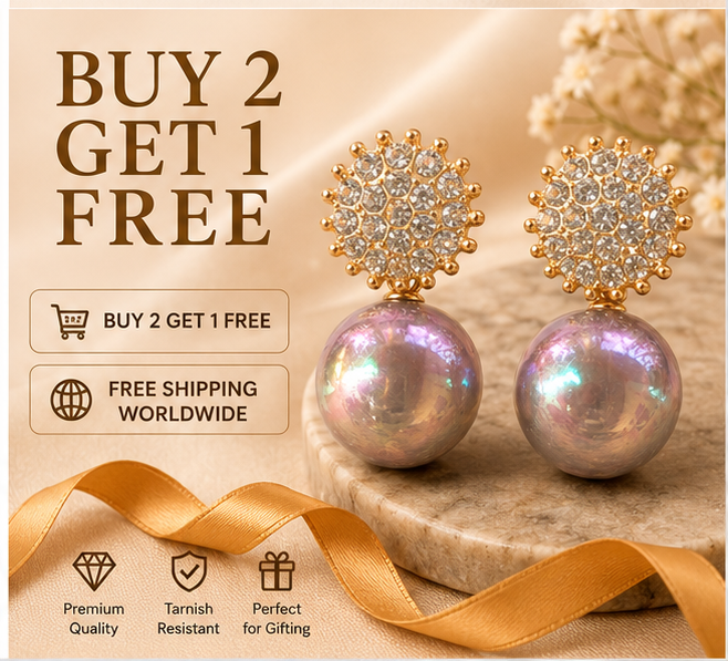 Gold Iridescent Mauve Pearl Drop Earrings