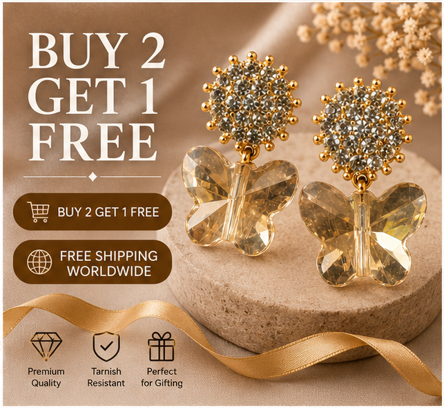 Gold Champagne Butterfly Crystal Earrings