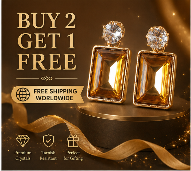 Gold Amber Emerald Crystal Drop Earrings