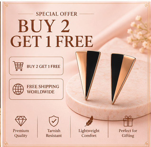 Rose Gold & Black Enamel Triangle Stud Earrings