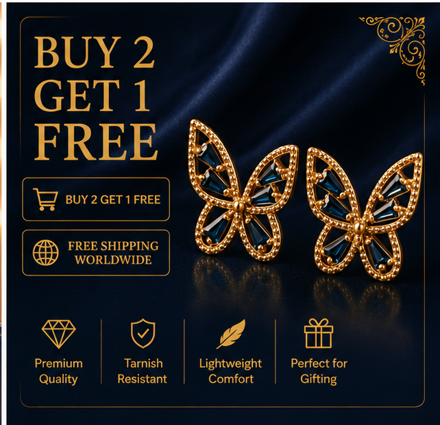Blue Crystal Butterfly Stud Earrings