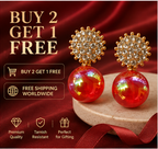 Gold Ruby Red Pearl Drop Earrings