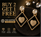 Gold Black Diamond Heart Drop Earrings