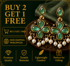 Antique Gold Mint Green Clover Drop Earrings with Pearl Fringe