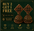 Copper Flower Stud Cage Jhumka – Green Stone