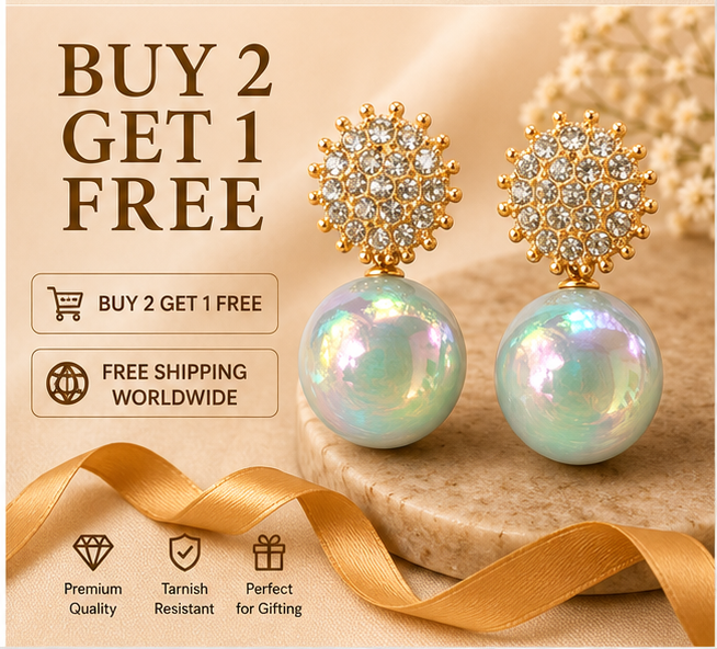 Gold Aurora White Pearl Drop Earrings