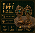 Antique Gold Peacock Feather Jhumka with Real Feather Inlay