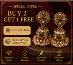 Antique Gold Kundan & Multi-Stone Round Stud Jhumka with Pearls