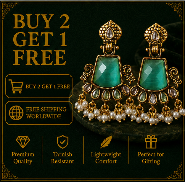 Antique Gold Mint Green Stone Chandbali with Pearl Drops