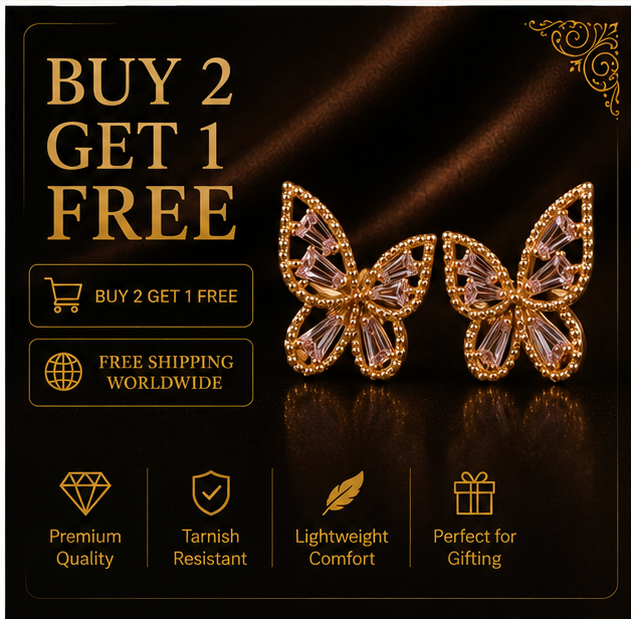 Pink Crystal Butterfly Stud Earrings