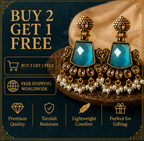 Antique Gold Teal Stone Chandbali with Kundan & Pearl Drops