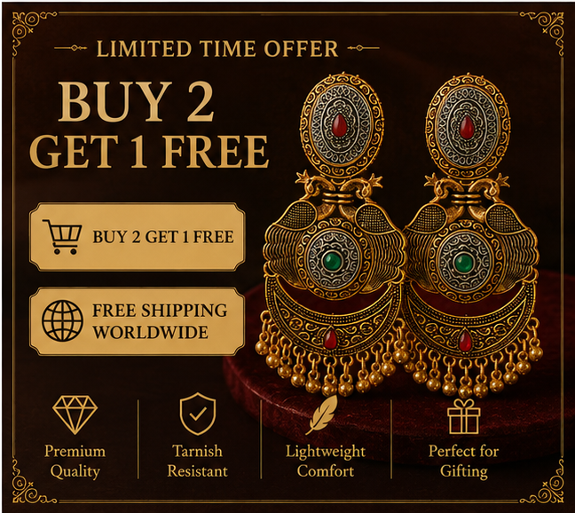 Antique Gold Peacock Oval Stud Chandbali with Bead Drops
