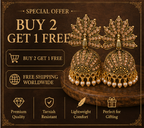 Antique Gold Champagne Crystal Peacock Fan Jhumka with Pearls