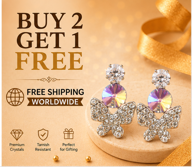 Silver Violet Butterfly Crystal Drop Earrings