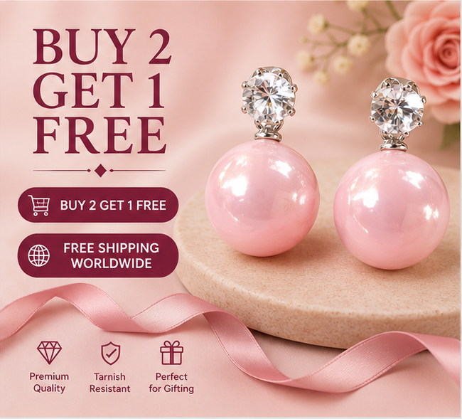 Silver Pink Pearl Stud Earrings