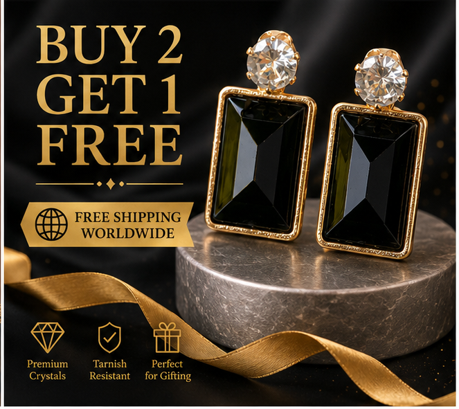 Gold Black Crystal Drop Earrings