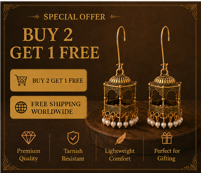 Antique Gold Haveli Pavilion Hook Drop Earrings