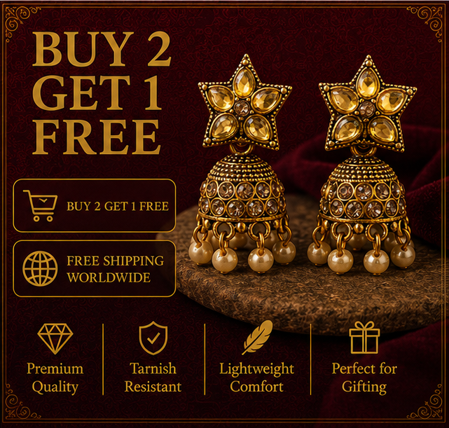 Antique Gold Star Stud Jhumka with Champagne Stones