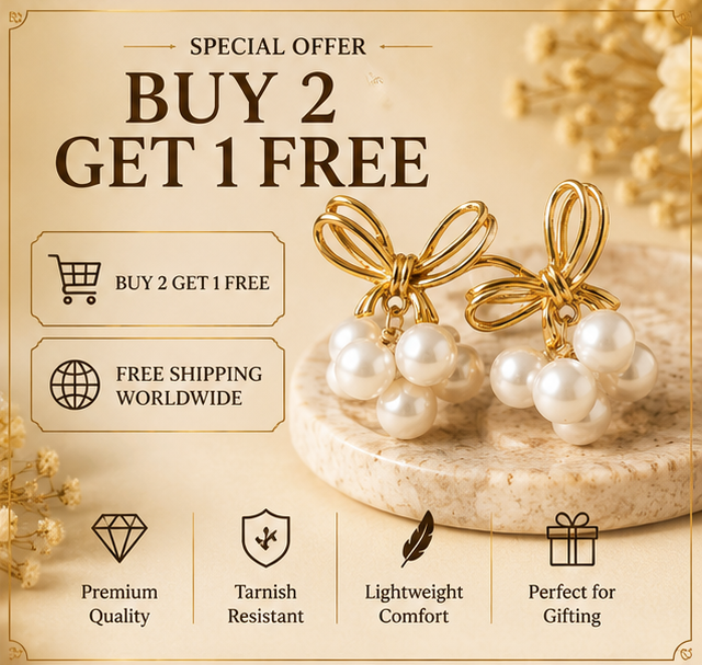 Gold Bow Knot Pearl Cluster Drop Earrings