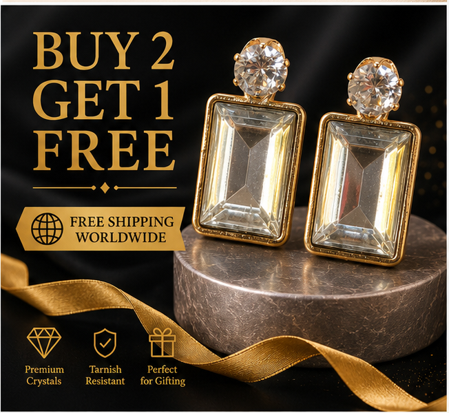 Gold Clear Crystal Drop Earrings