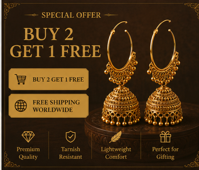 Antique Gold Hoop Jhumka with Ball Bead Fringe