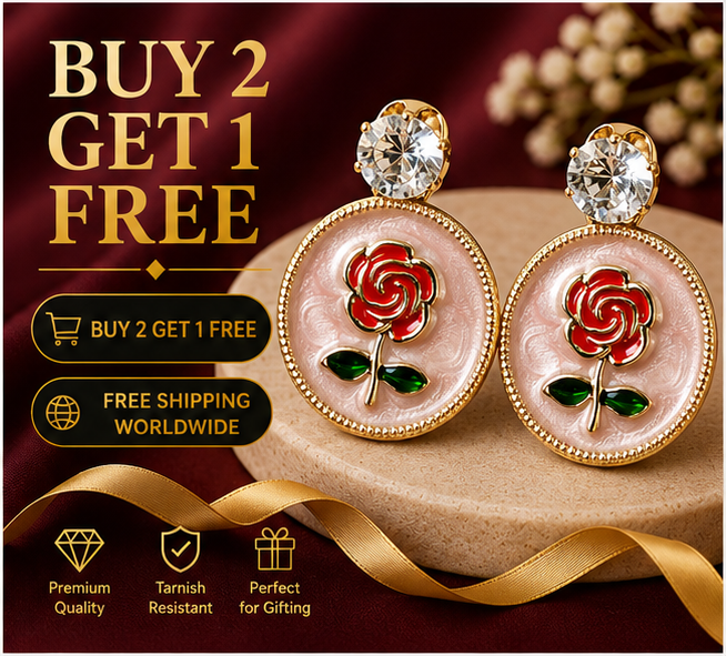 Gold Rose Medallion Drop Earrings – Blush Pink