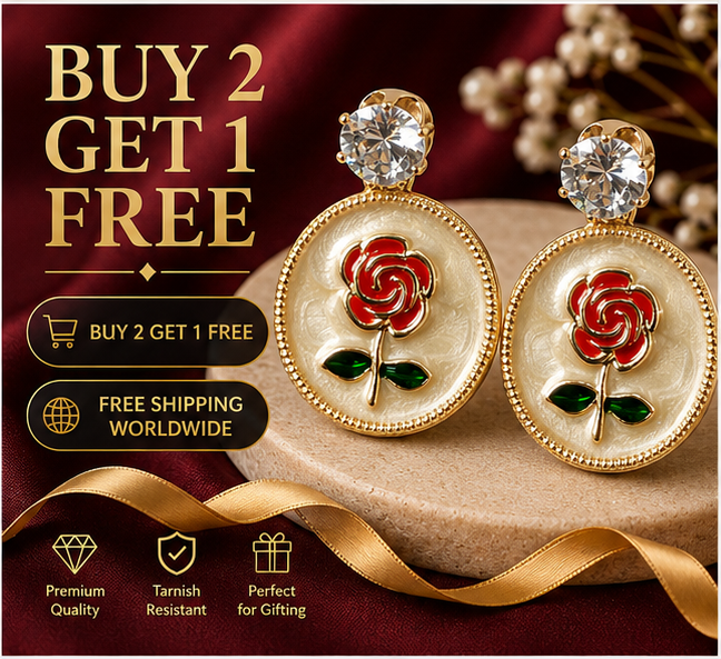 Gold Rose Medallion Drop Earrings – Champagne