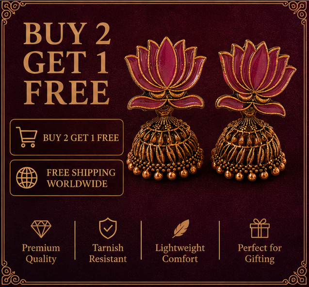 Pink Enamel Lotus Jhumka Earrings
