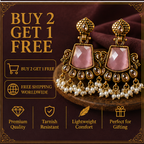 Antique Gold Pink Stone Chandbali with Kundan & Pearl Drops