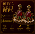 Antique Gold Ruby Red Stone Chandbali with Pearl Drops