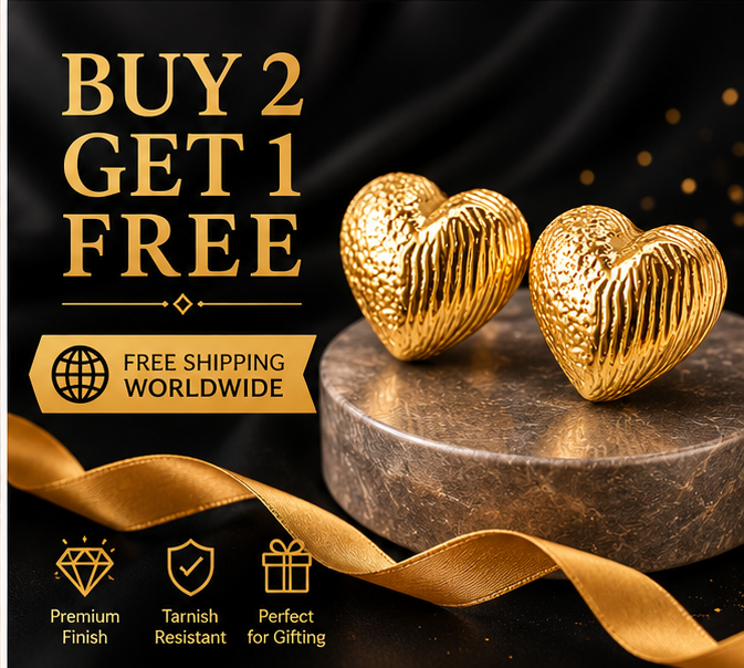 Gold Textured Heart Stud Earrings