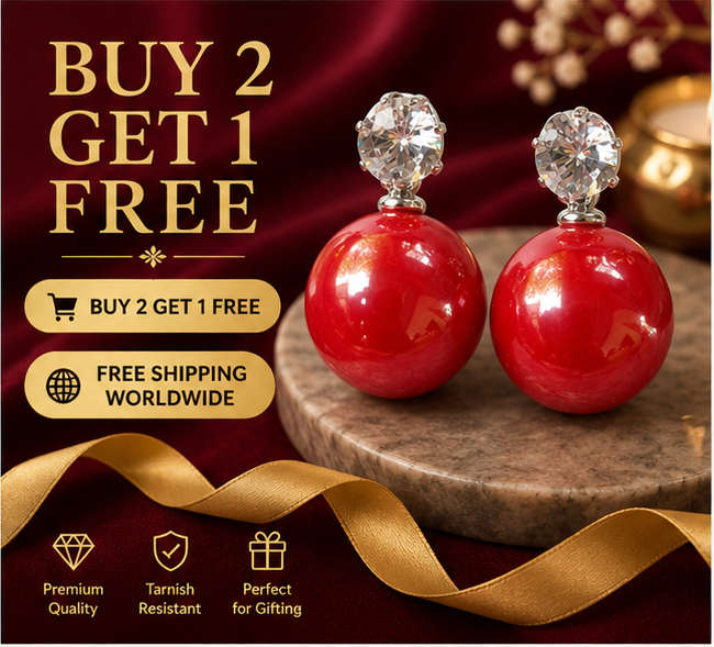 Silver Coral Red Pearl Stud Earrings