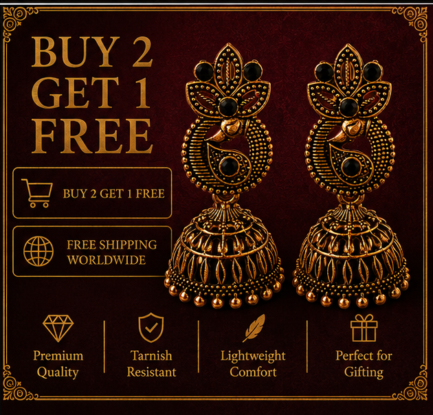 Copper Paisley Peacock Jhumka – Black Stone