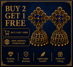 Antique Gold Flower Stud Cage Jhumka – Blue Stone