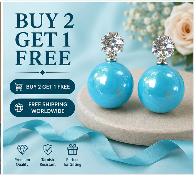 Silver Sky Blue Pearl Stud Earrings