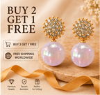 Gold Lavender Pearl Drop Earrings