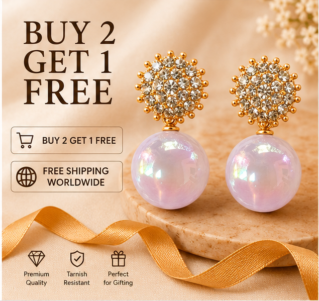 Gold Lavender Pearl Drop Earrings