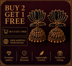 Black Enamel Lotus Jhumka Earrings — Copper Tone