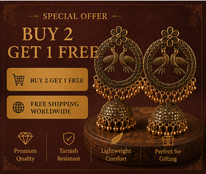 Antique Copper Twin-Bird Wreath Chandbali Jhumka