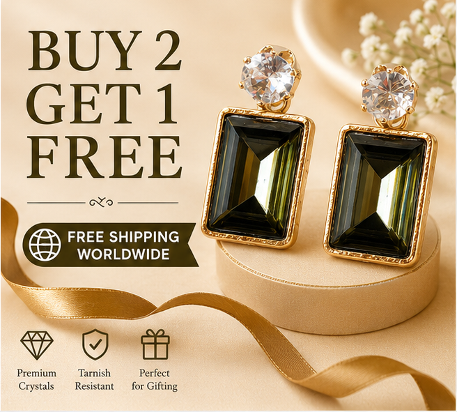 Gold Black Emerald Crystal Drop Earrings