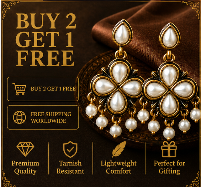 Antique Gold All-Pearl Clover Drop Earrings