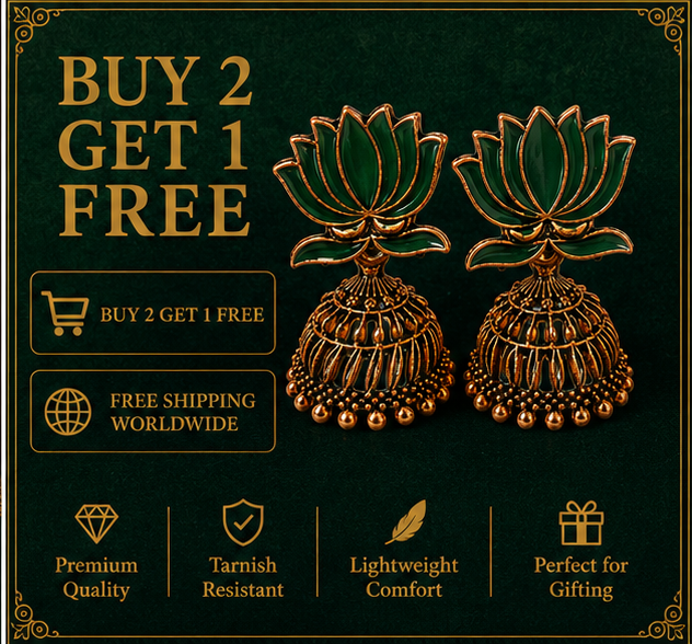 Green Enamel Lotus Jhumka Earrings