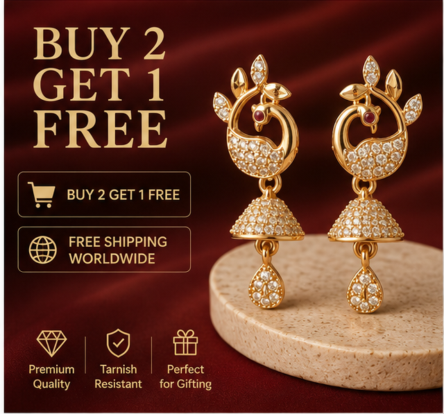 Gold Peacock Jhumka Drop Earrings