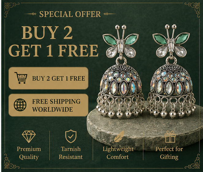 Oxidised Silver Green Butterfly Stud Aurora Jhumka