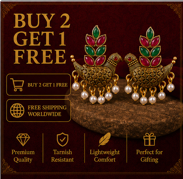 Antique Gold Love Bird Earrings with Pearl Drops