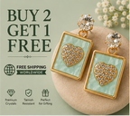 Gold Mint Heart Rectangle Drop Earrings