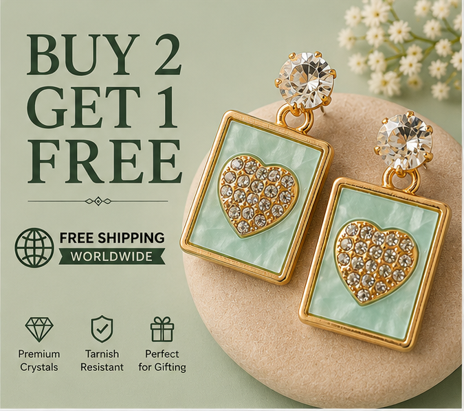 Gold Mint Heart Rectangle Drop Earrings