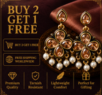 Antique Gold Champagne Crystal Clover Drop Earrings with Pearls
