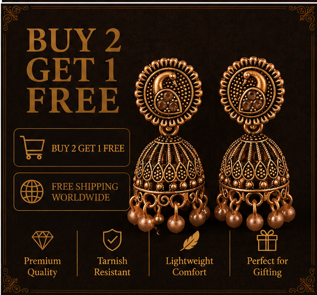 Copper Paisley Oval Stud Jhumka with Ball Drops